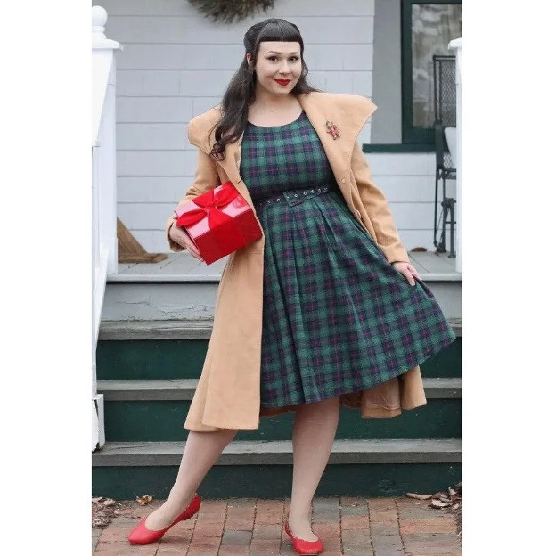 Dolly & Dotty Annie Retro Check Swing Dress in Dark Green and Blue Tunics Seasonal trendy