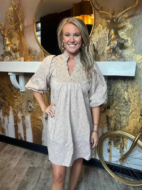 Latte Floral Lace Contrast Dress