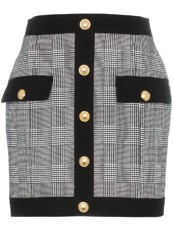 prince of wales check mini skirt chiffon skirt delicate