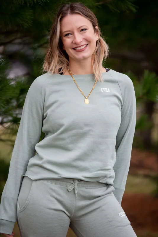 Women's California Wave Wash Crewneck Sweatshirt- Sage Hoodie Crop Top Short Trendy