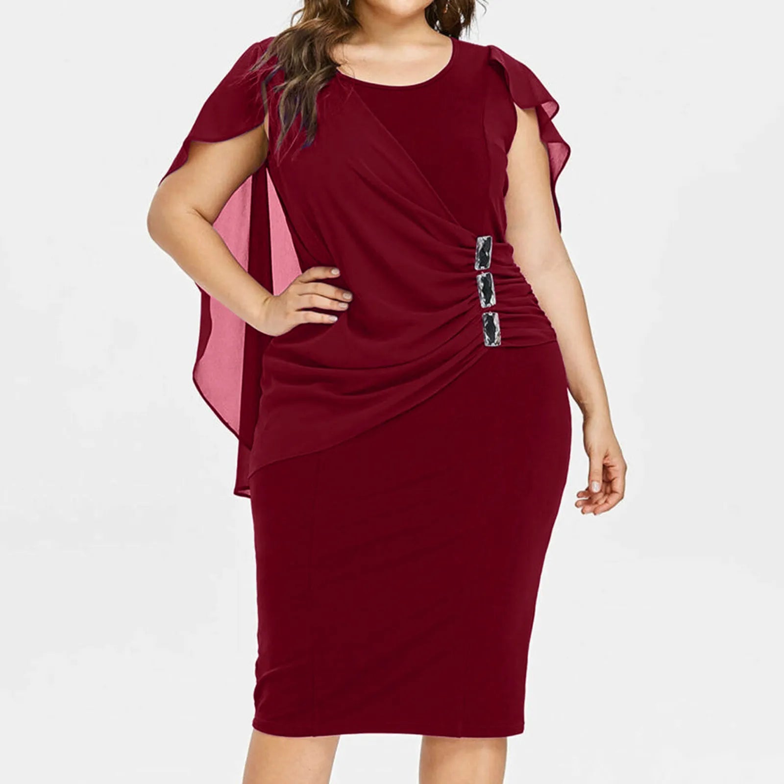 Plus Size 5XL Bodycon Pencil Dress for Women 2023 Spring Summer Chiffon Cloak Formal Dress Large Size Evening Party Dresses Robe Tunics Business professional