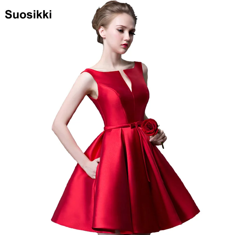 Suosikki 2016 New fashion fuchsia vestido de noiva short design Champange color lace up bridal party cocktail dress