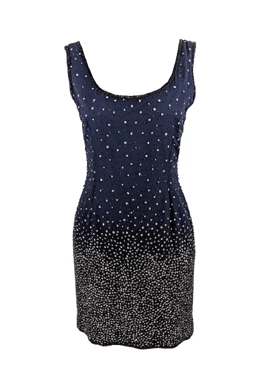 Escada Couture Vintage Blue Beaded Silk Party Dress, 1990s Tunics Practical easy-care