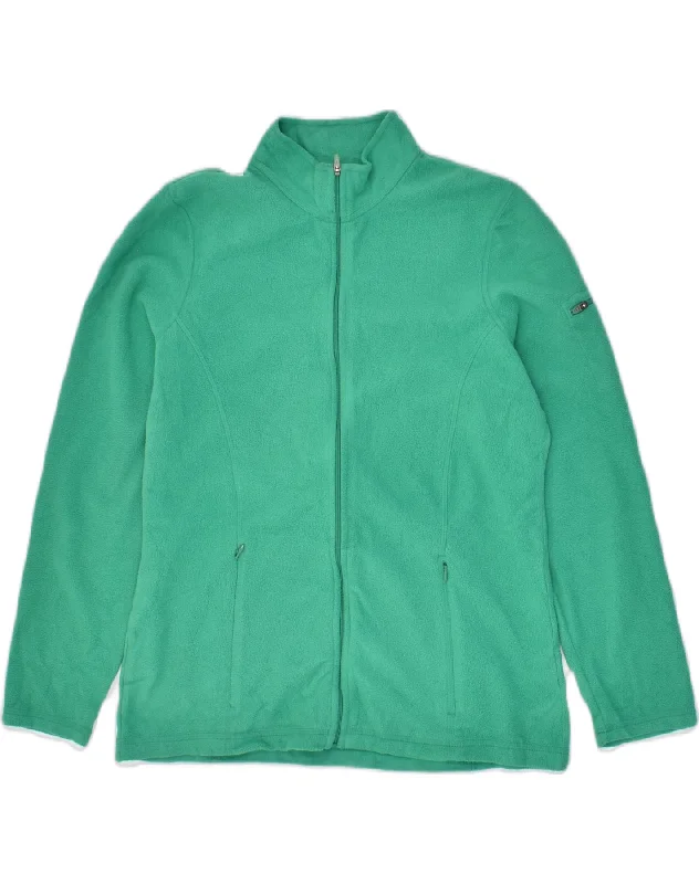 L.L.BEAN Womens Fleece Jacket UK 14 Medium Green Polyester Front Pockets Side Pockets Patch Pockets