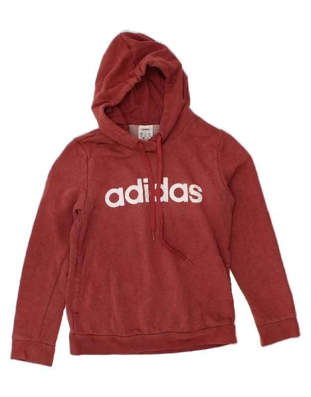 ADIDAS Womens Graphic Hoodie Jumper UK 8/10 Small Red Hoodie with Earth Tones Natural Calm