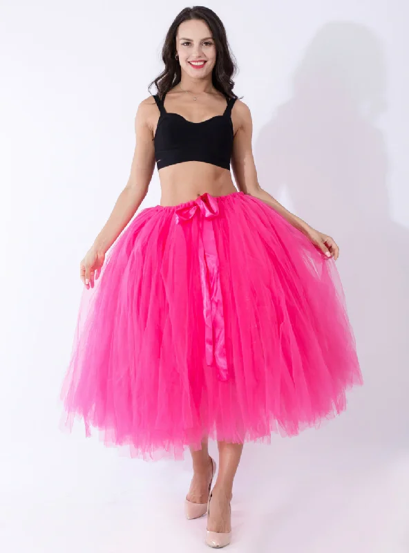 Women Fuchsia Tulle Tutu Middle Skirt cashmere skirt fine