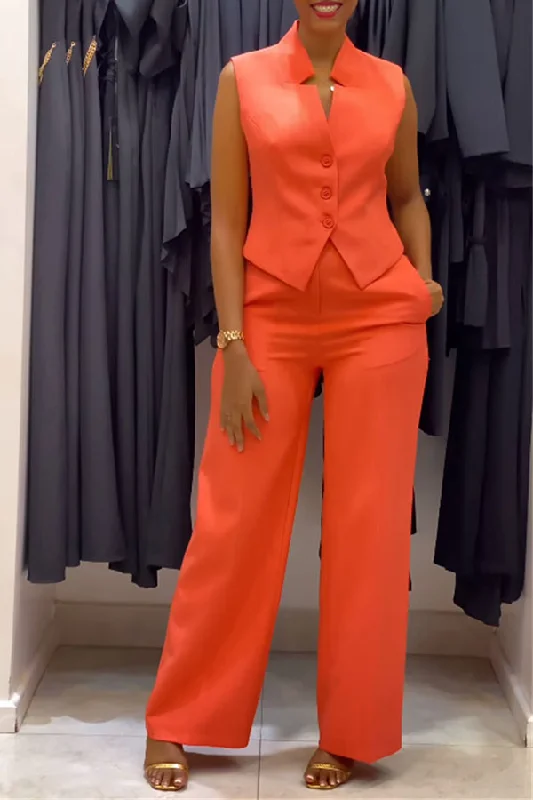 Solid Color Classic Wide Leg Pant Suit Trendy High-Waist Trousers