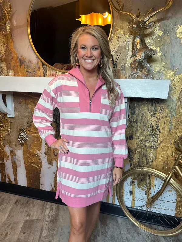 Mauve Stripe Half Zip Up Dress