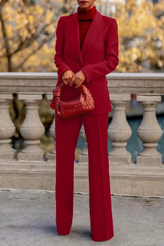 Solid Color Peak Lapel Versatile One-Button Pant Suit Lightweight Jogger Pants