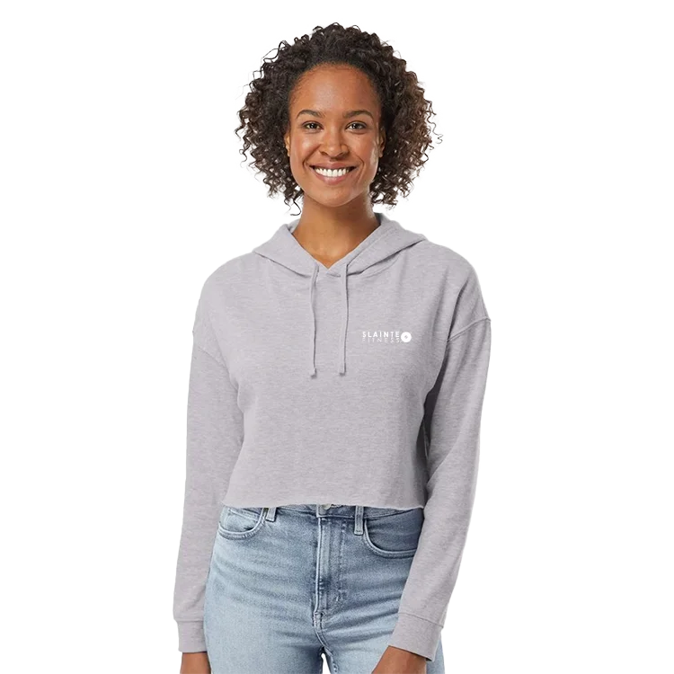 Women’s Lightweight Cropped Hooded Sweatshirt - Heather Gray Hooded Sweatshirt Casual Wear Street Style
