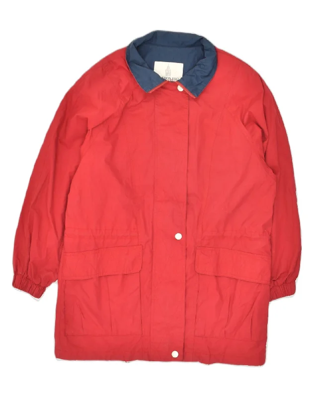 LONDON FOG Womens Windbreaker Jacket UK 14 Medium Red Cotton Tiered Jacket Buttoned Jacket Zippered Jacket