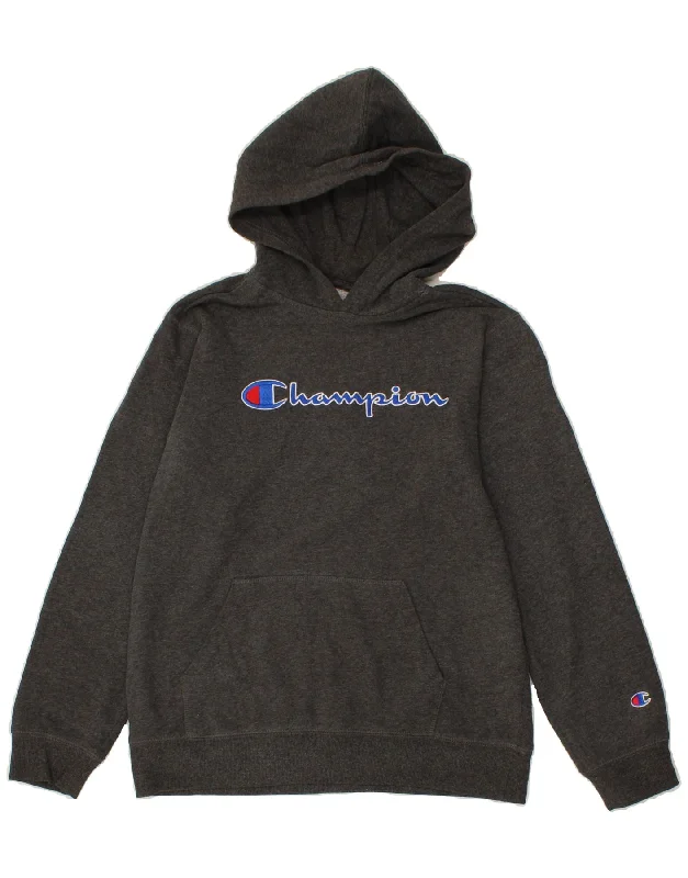 CHAMPION Womens Graphic Hoodie Jumper UK 18 XL Grey Hoodie with Frayed Bohemian Relaxed