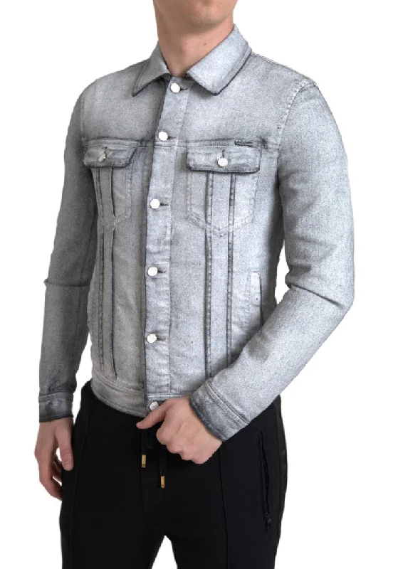 Elegant Gray Cotton Stretch Denim Jacket Satin Jacket Silk Jacket Chiffon Jacket