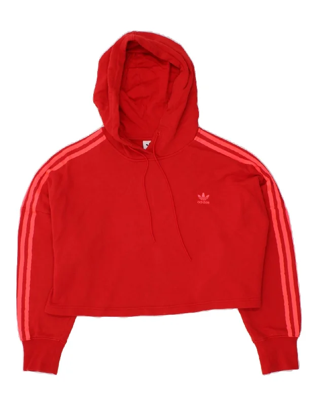 ADIDAS Womens Oversized Crop Hoodie Jumper UK 10 Small Red Hoodie with Tie-Dye Psychedelic Retro
