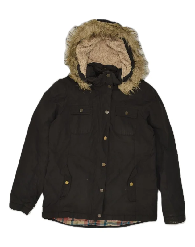 FAT FACE Womens Hooded Padded Jacket UK 10 Small  Grey Nylon Herringbone Jacket Houndstooth Jacket Plaid Jacket