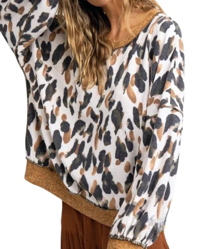 Monique Brushstroke Print Sweatshirt In Olive Multi Hoodie with Double Zipper Versatile Adjustable