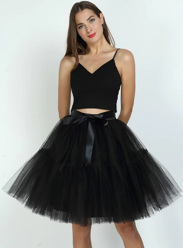 Black Puff Tulle Tutu Skirt silk skirt lustrous