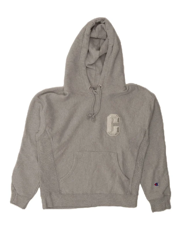 CHAMPION Womens Graphic Hoodie Jumper UK 14 Medium Grey Hoodie with Batwing Sleeves Loose Dramatic