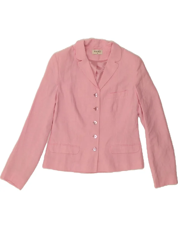 KALIKO Womens 5 Button Blazer Jacket UK 12 Medium  Pink Linen Appliqued Jacket Beaded Jacket Sequined Jacket