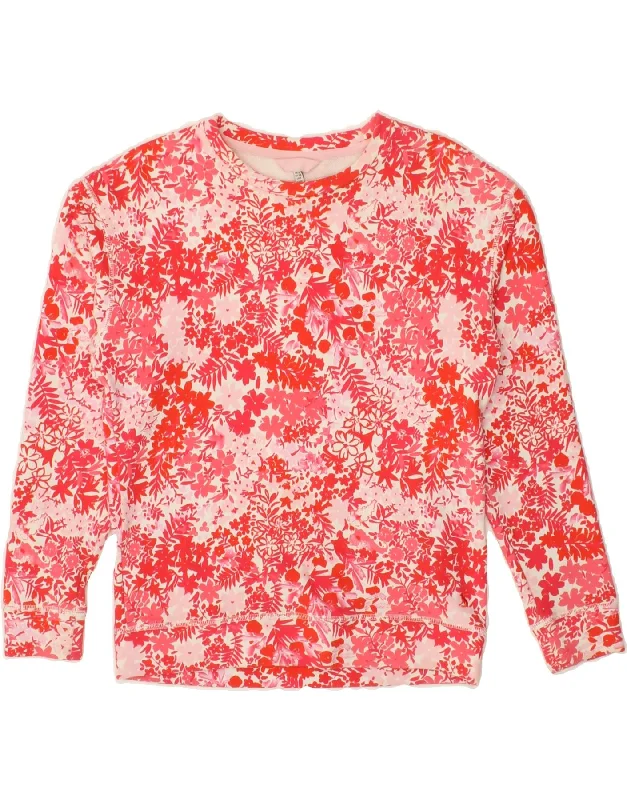 JOULES Womens Oversized Sweatshirt Jumper UK 6 XS Red Floral Cotton Hoodie with Toggle Buttons Decorative Unique