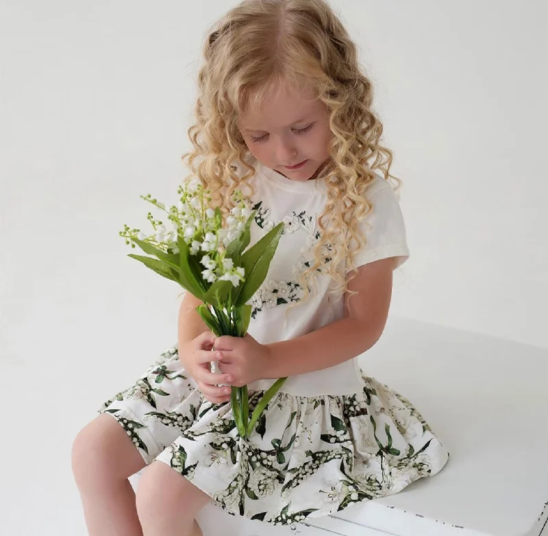 Daga Lily of the Valley Print Drop-waist Dress Tunics Short Trendy