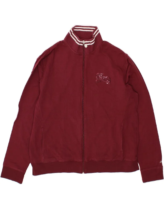 ELLESSE Womens Tracksuit Top Jacket UK 20 2XL Burgundy Cotton Chenille Fabric Brocade Fabric Lace Fabric