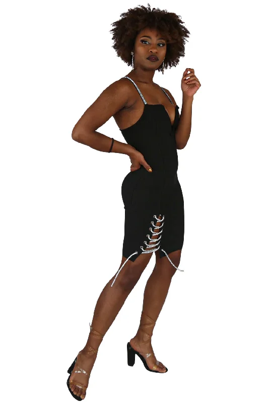 Friday Night Bling Straps Dress, Black Tunics Business professional