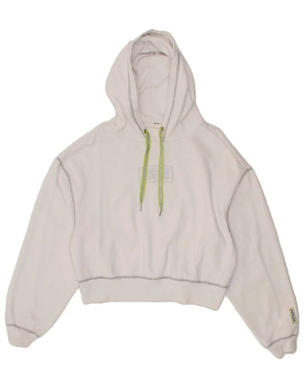 VANS Womens Graphic Crop Hoodie Jumper UK 16 Large White Cotton Hoodie Sweatshirt Pullover