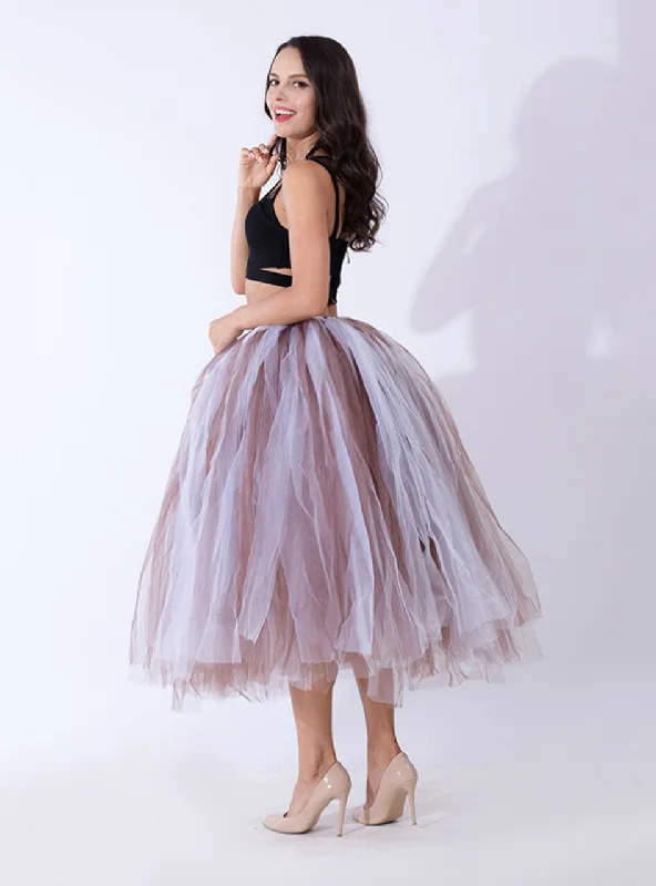 Coffee + White Tulle Tutu Middle Skirt chiffon skirt lightweight