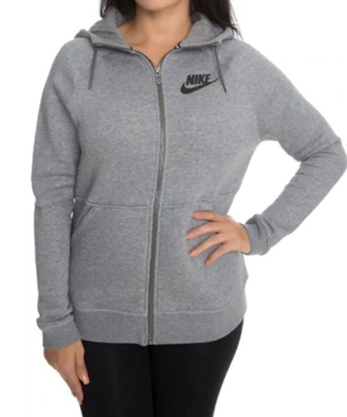 Nike Womens' Sportswear Rally Fleece Zip Hoodie, Grey/Black, XL Hoodie with Tied Waist Feminine Flattering