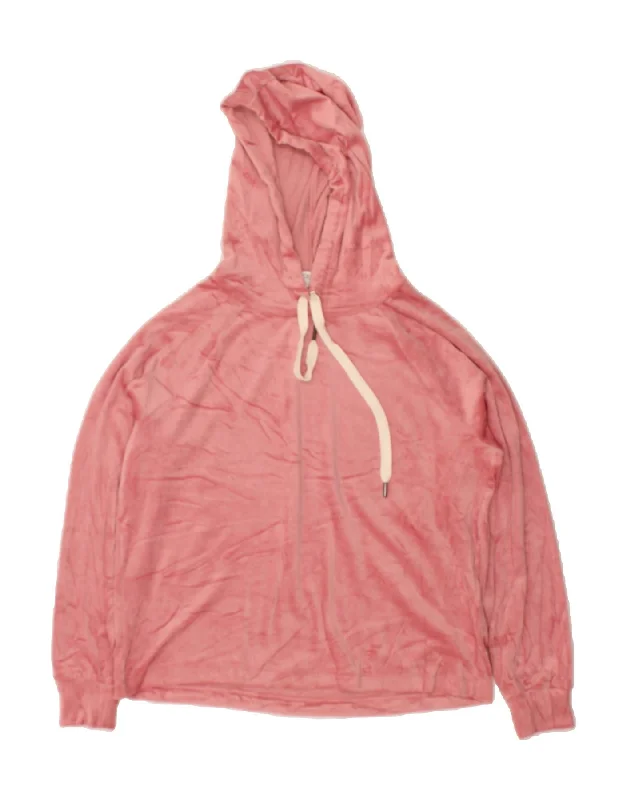 J. CREW Womens Velour Hoodie Jumper UK 14 Medium Pink Polyester Hoodie with Drawcord Adjustable Secure