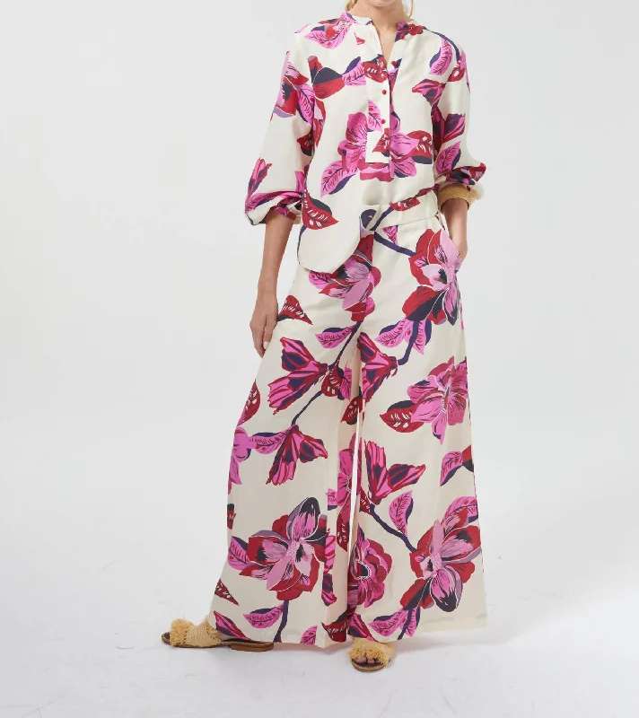 Cape Linen Pant In Hibiscus High-Waist Trousers