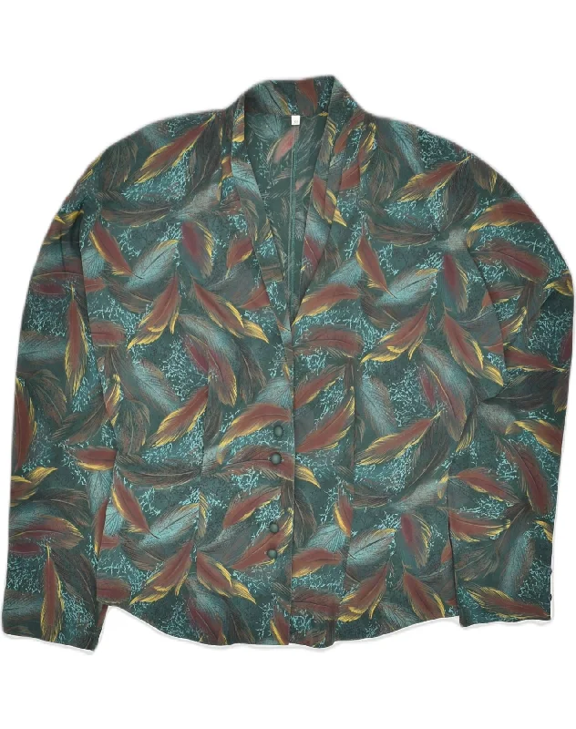 VINTAGE Womens Crazy Pattern 5 Button Blazer Jacket UK 38 XS Green One-Shoulder Jacket Off-the-Shoulder Jacket Asymmetrical Jacket