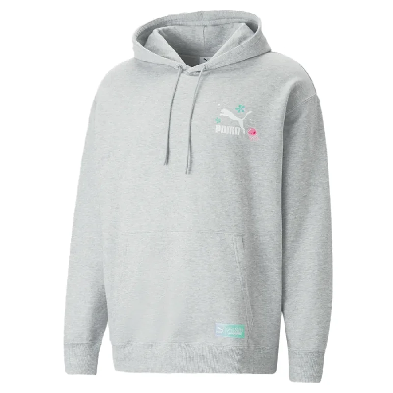 Puma Spongebob Graphic Hoodie Light Grey Heather Hoodie with Thumb Holes Functional Cozy