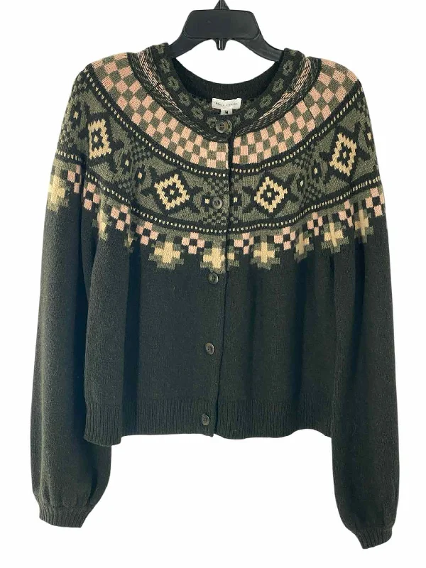 basin+range Size M Green Pink Print NWT Sweater Notch Collar Peter Pan Collar Cowl Neck