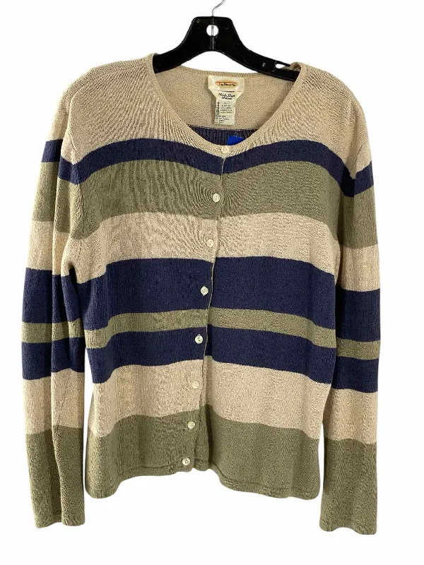 Talbots Size L Beige Green & Blue Stripes Sweater Print Jacquard Patchwork