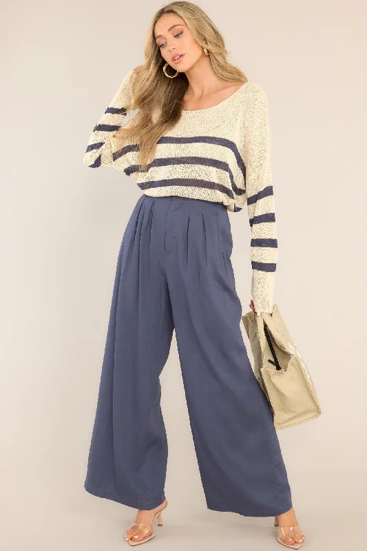 Burned Bridges Navy Striped Sweater Fleece Sweater Nylon Polyester