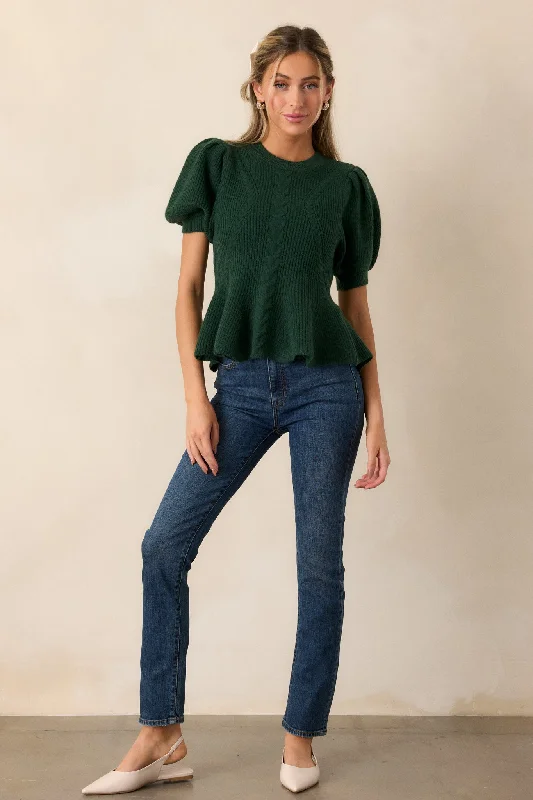 Beneath The Canopy Green Puff Sleeve Sweater Chenille Blend Fleece Blend Nylon Blend