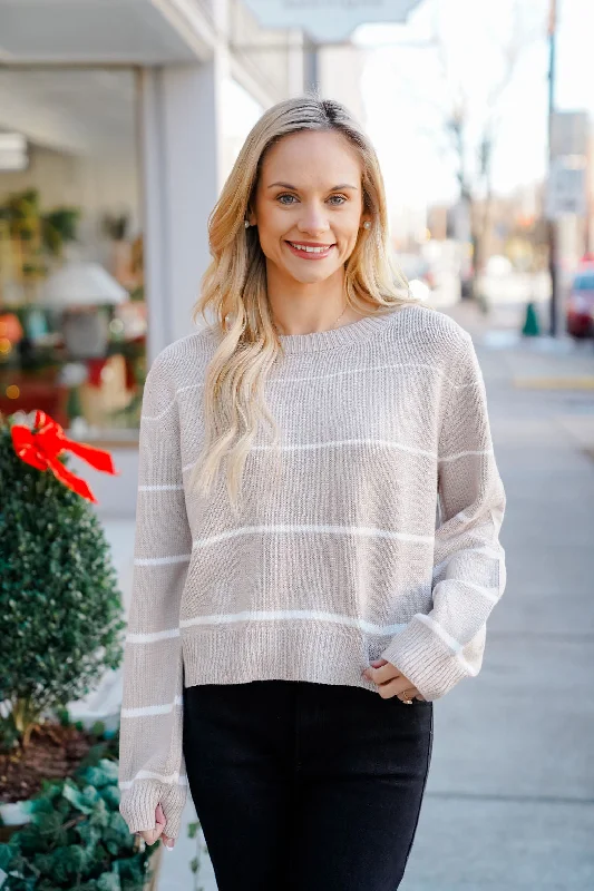 Callie Stripe Sweater - Nude/Ivory Fleece Sweater Nylon Polyester