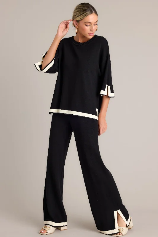 Mystic Muse Split Hem Black Sweater Top Notch Collar Peter Pan Collar Cowl Neck