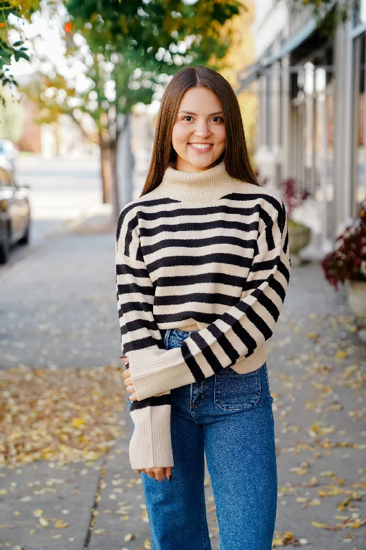 Maggie Stripe Turtleneck Sweater Iron Safe Non-Iron Wrinkle Free