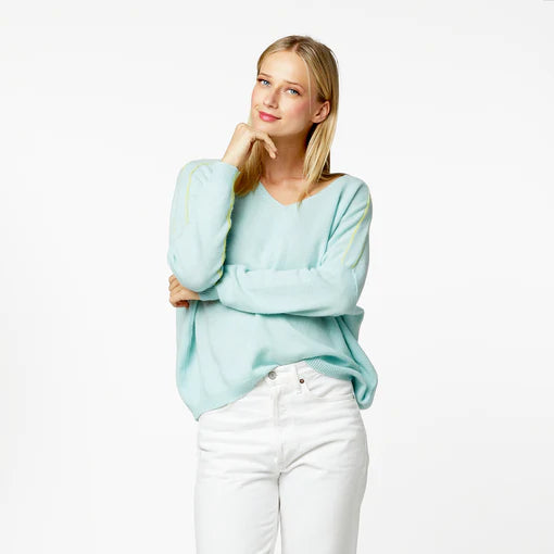 Camille V Neck Sweater Mesh Blend Leather Blend Suede Blend