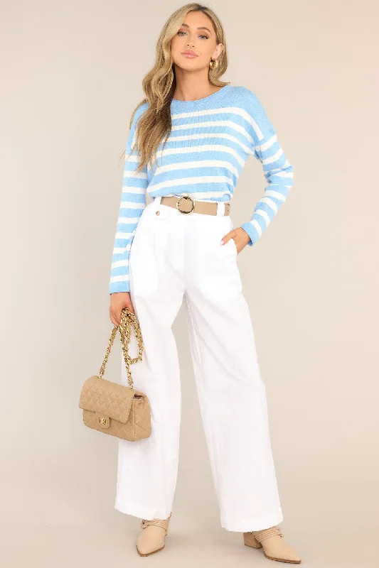 Snuggle In Sky Blue & White Striped Sweater Stretchy Elastic Breathable