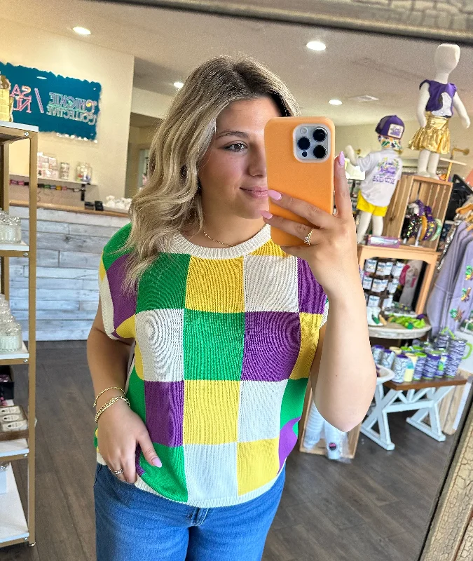 Tillandsia Purple Cap Sleeve Color Block Sweater Stylish Fashionable Trendy