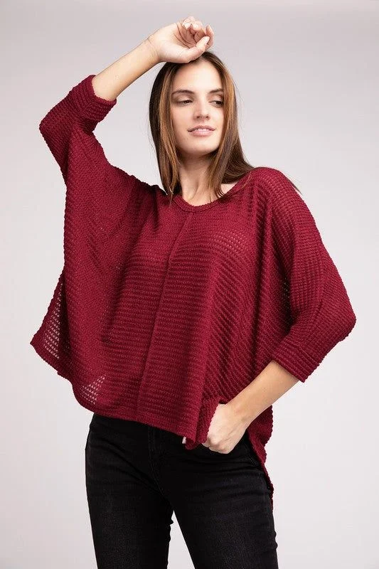 Zenana 3/4 Sleeve V-Neck Hi-Low Hem Jacquard Sweater Rayon Fabric Velvet Fabric Corduroy Fabric Zenana 3/4 Sleeve V-Neck Hi-Low Hem Jacquard Sweater Rayon Fabric Velvet Fabric Corduroy Fabric