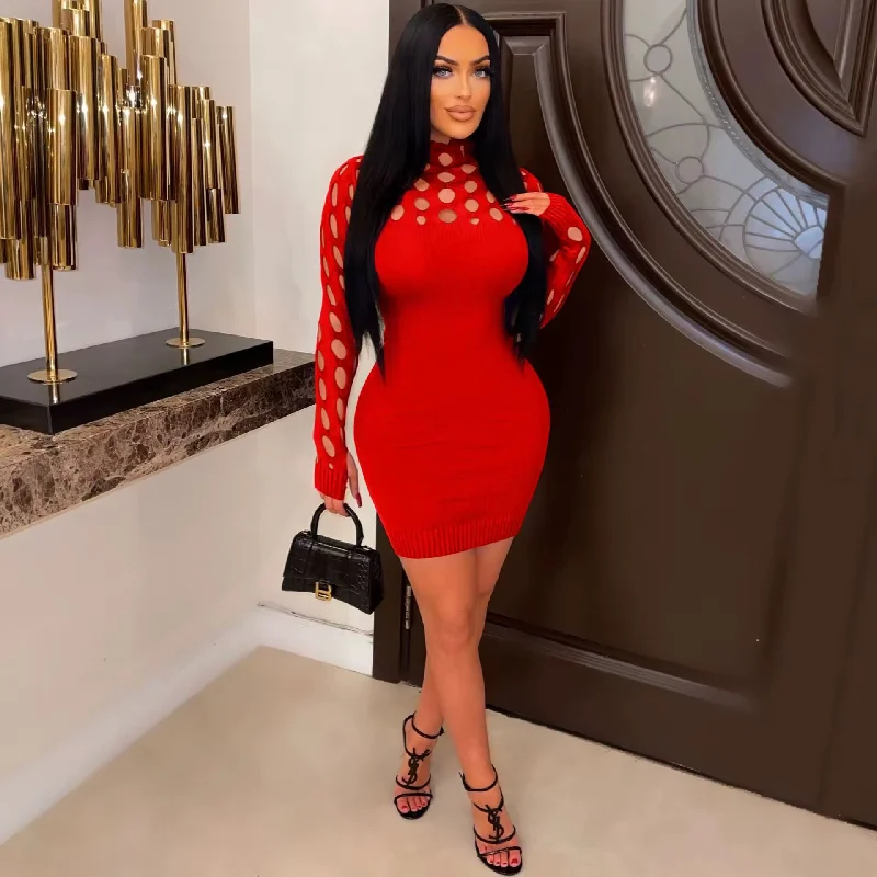 Sweater Bodycon Dress-01 Zippered Front Buttoned Front Snap Front
