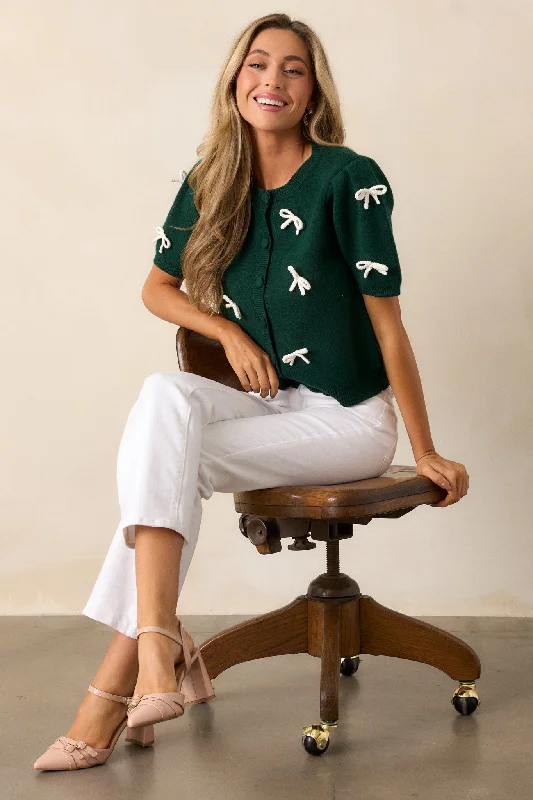Hearthside Harmony Green Short Sleeve Sweater Top Embroidered Appliqued Beaded