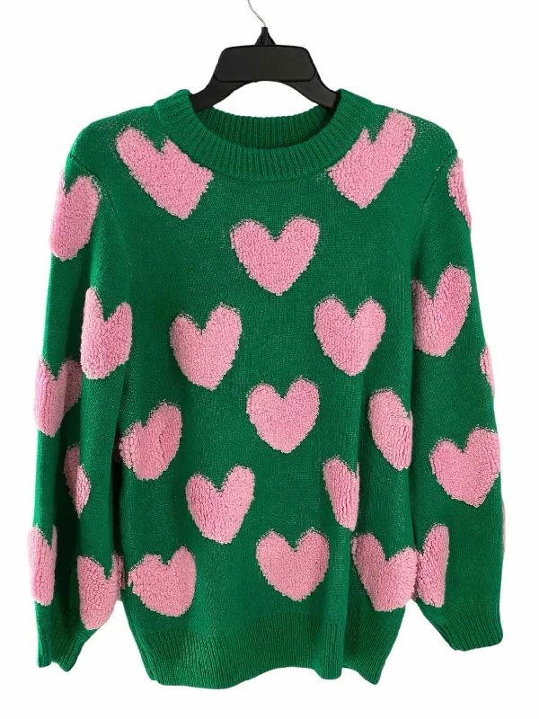 Pink Lilly Size S Green Pink Hearts Sweater Lace Blend Ribbed Blend Corduroy Blend