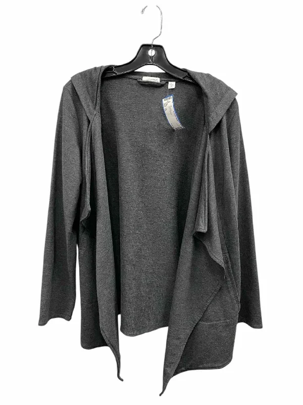 J Jill Size MP Grey Sweater Solid Color Striped Floral Print