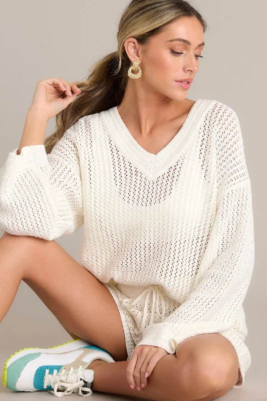 Z Supply Kiami Crochet White Sweater Ribbed Striped Patterned
